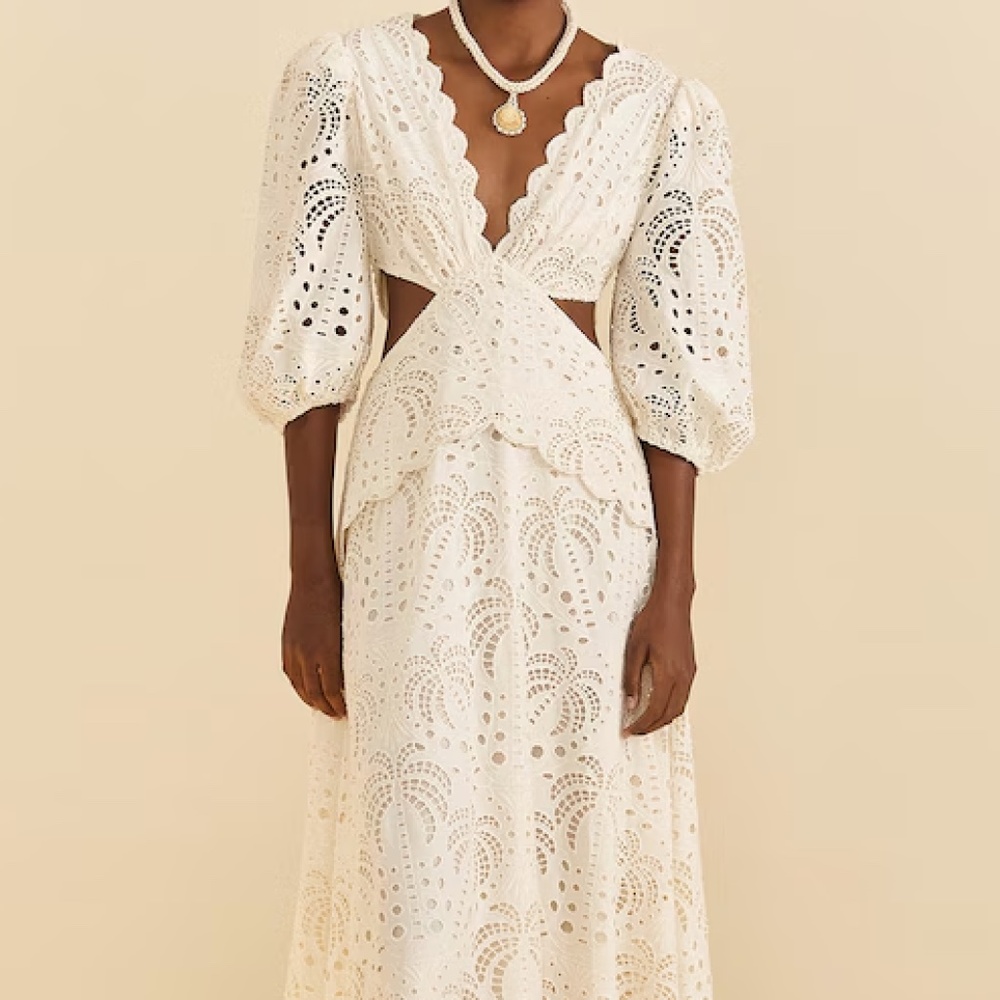 FARM RIO  Richilieur Side Cutout Cotton Eyelet Midi Dress